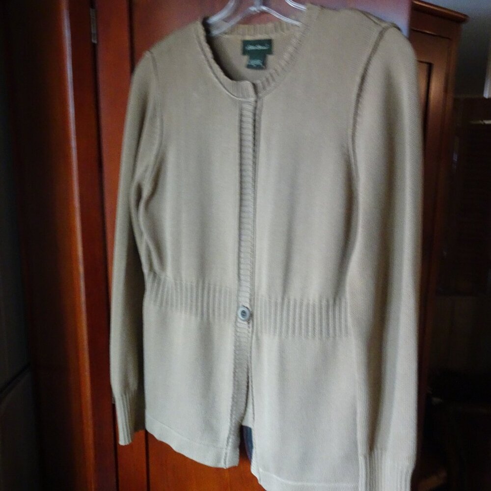 Eddie Bauer Tan 100% Cotton Chg Knit at Waist Cardigan  Sweater M